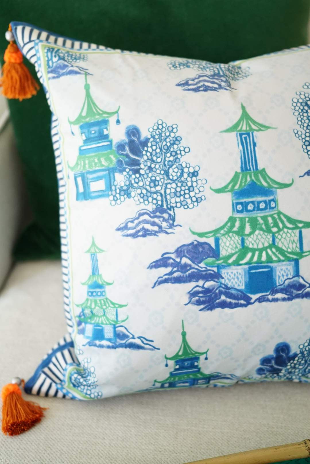 Throw Pillows with Pagoda Prints and Tassels-3 Styles