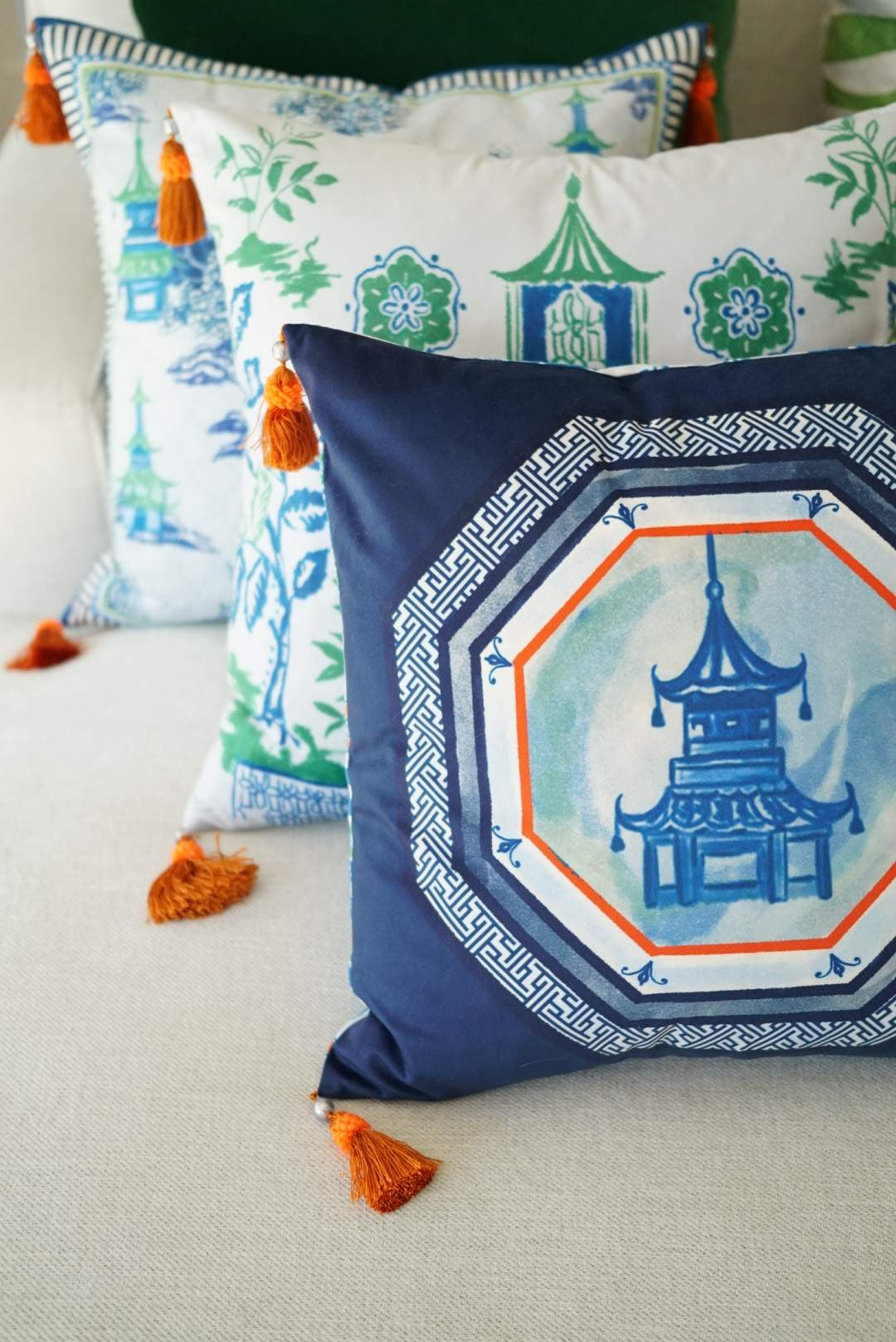 Throw Pillows with Pagoda Prints and Tassels-3 Styles