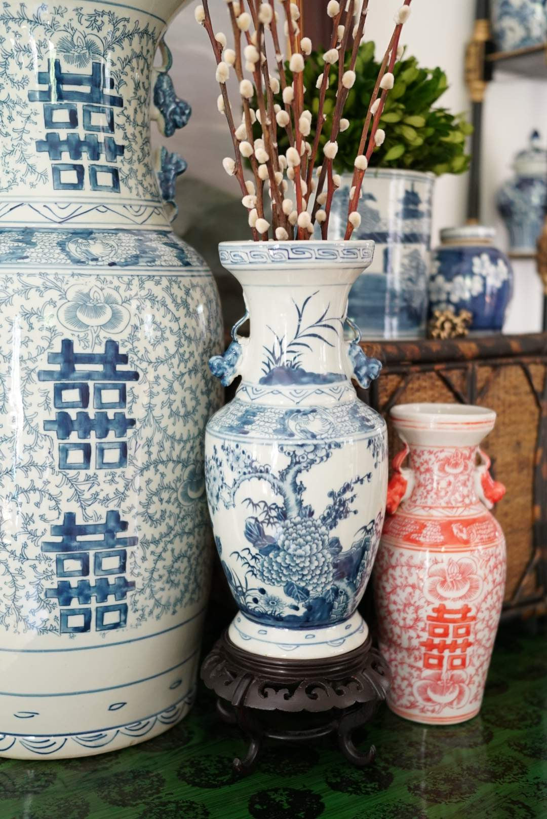Blue and White All Season Garden Vase with Foo Handles