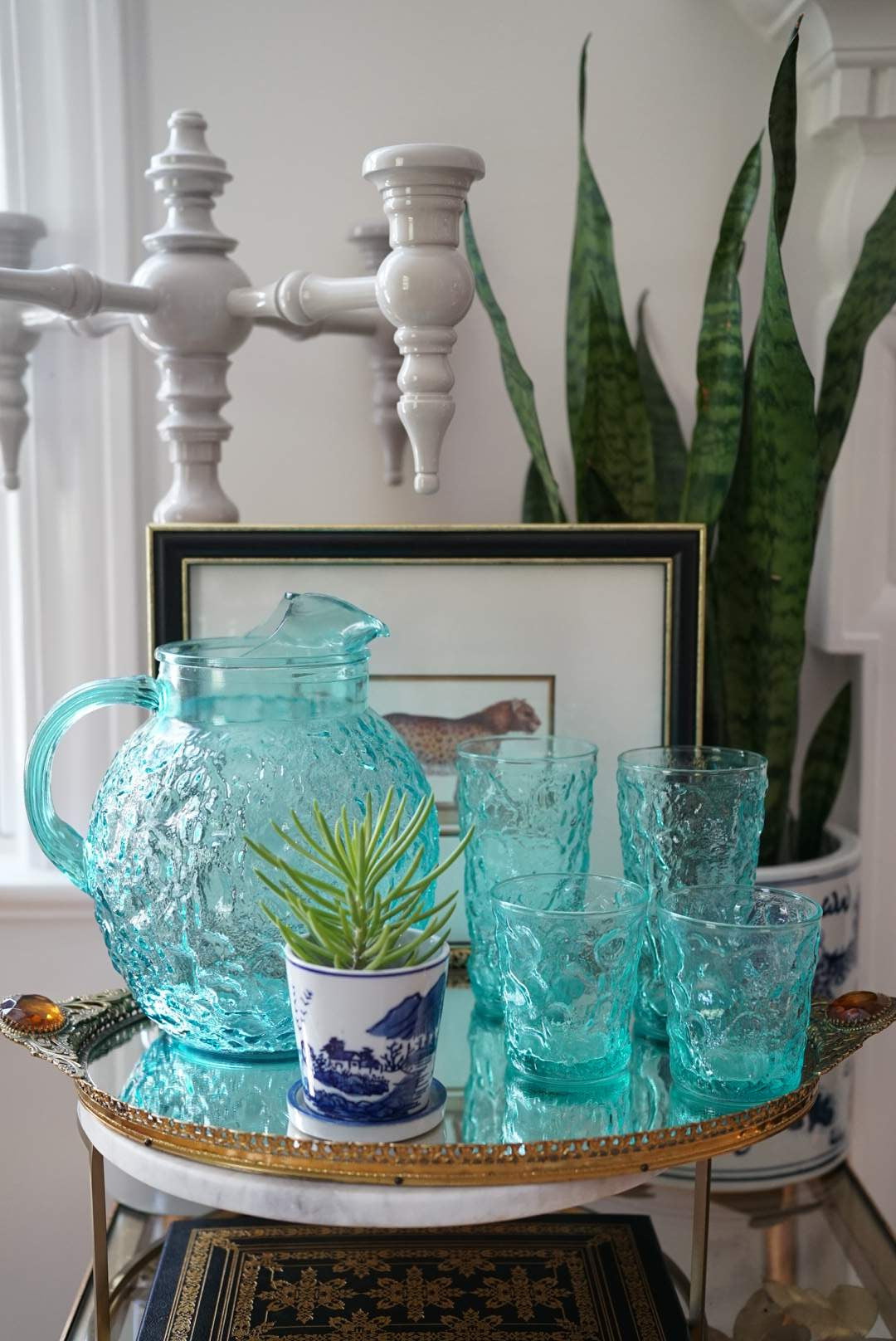 18” Regency Mirror Vanity Tray with Amber Glass Handles