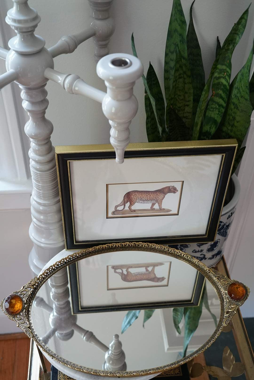 18” Regency Mirror Vanity Tray with Amber Glass Handles