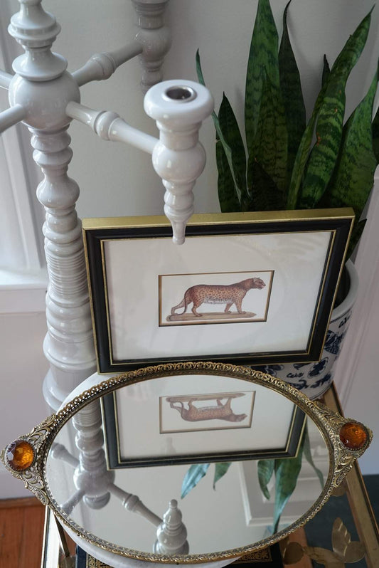 18” Regency Mirror Vanity Tray with Amber Glass Handles