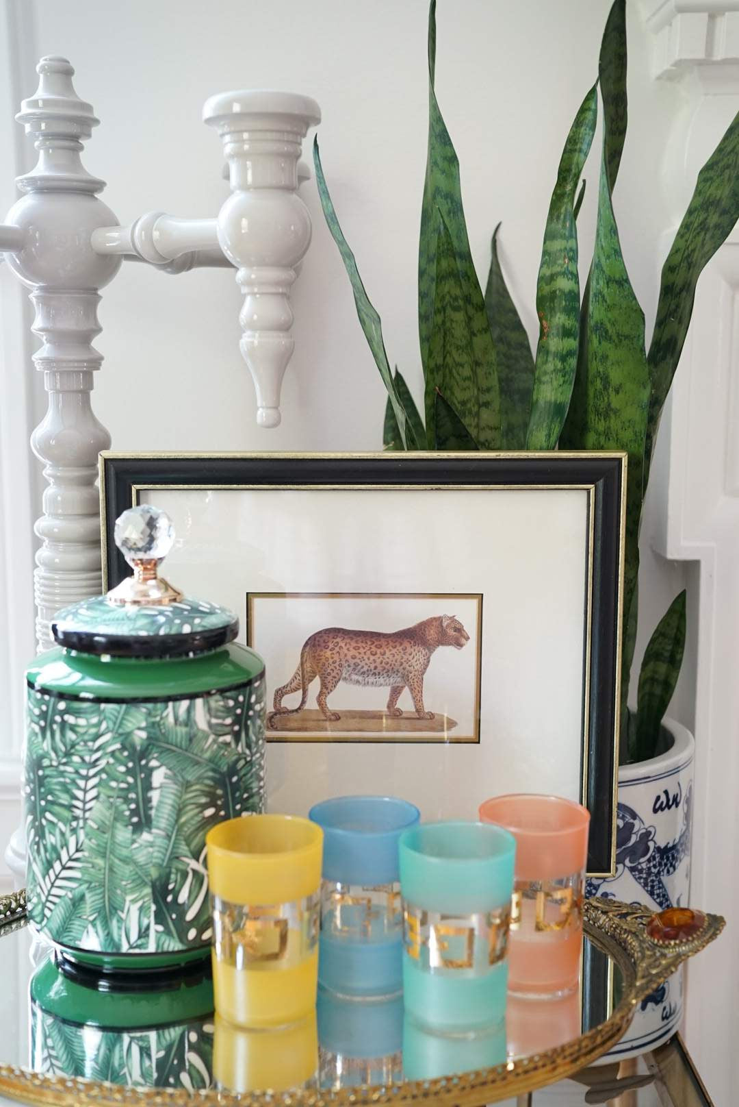 18” Regency Mirror Vanity Tray with Amber Glass Handles