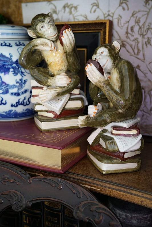 Pair of — Majolica Monkey Figurine Made in Italy