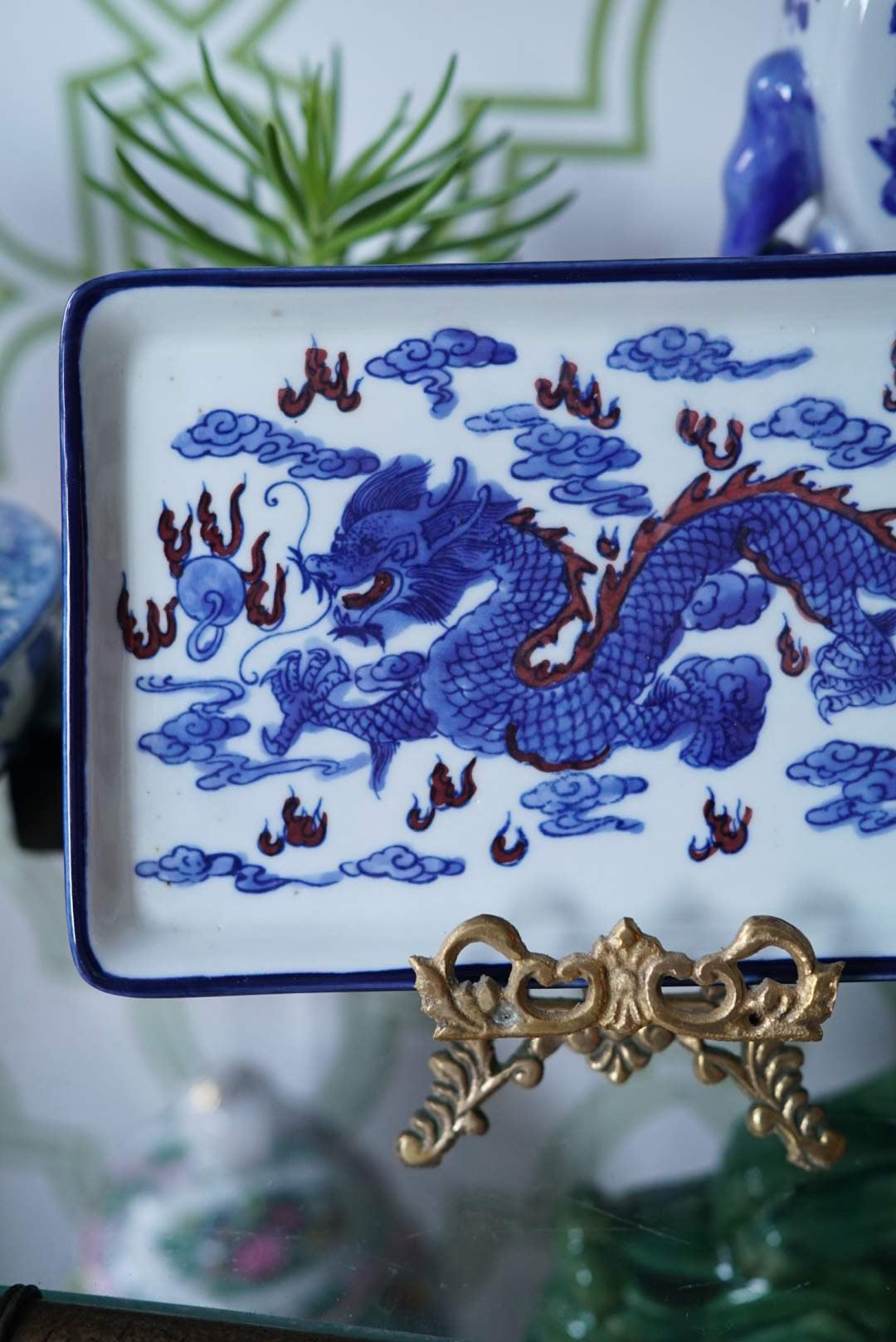 Rectangular Catchall Plate with Dragon Motif
