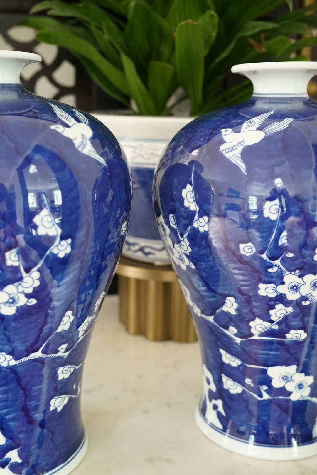 Pair of — Large Cherry Blossom Plum Vases (Heavy)