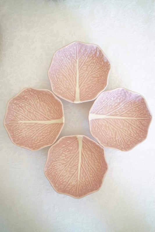 Majolica Pink Cabbage Cereal Bowls