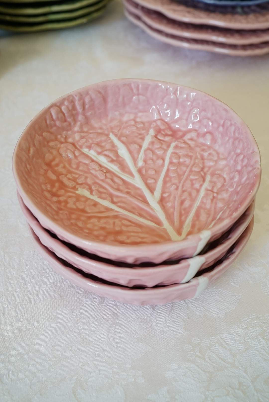 Bordallo Pinheiro Vintage Pink Cabbage Majolica Plates and offers Bowls