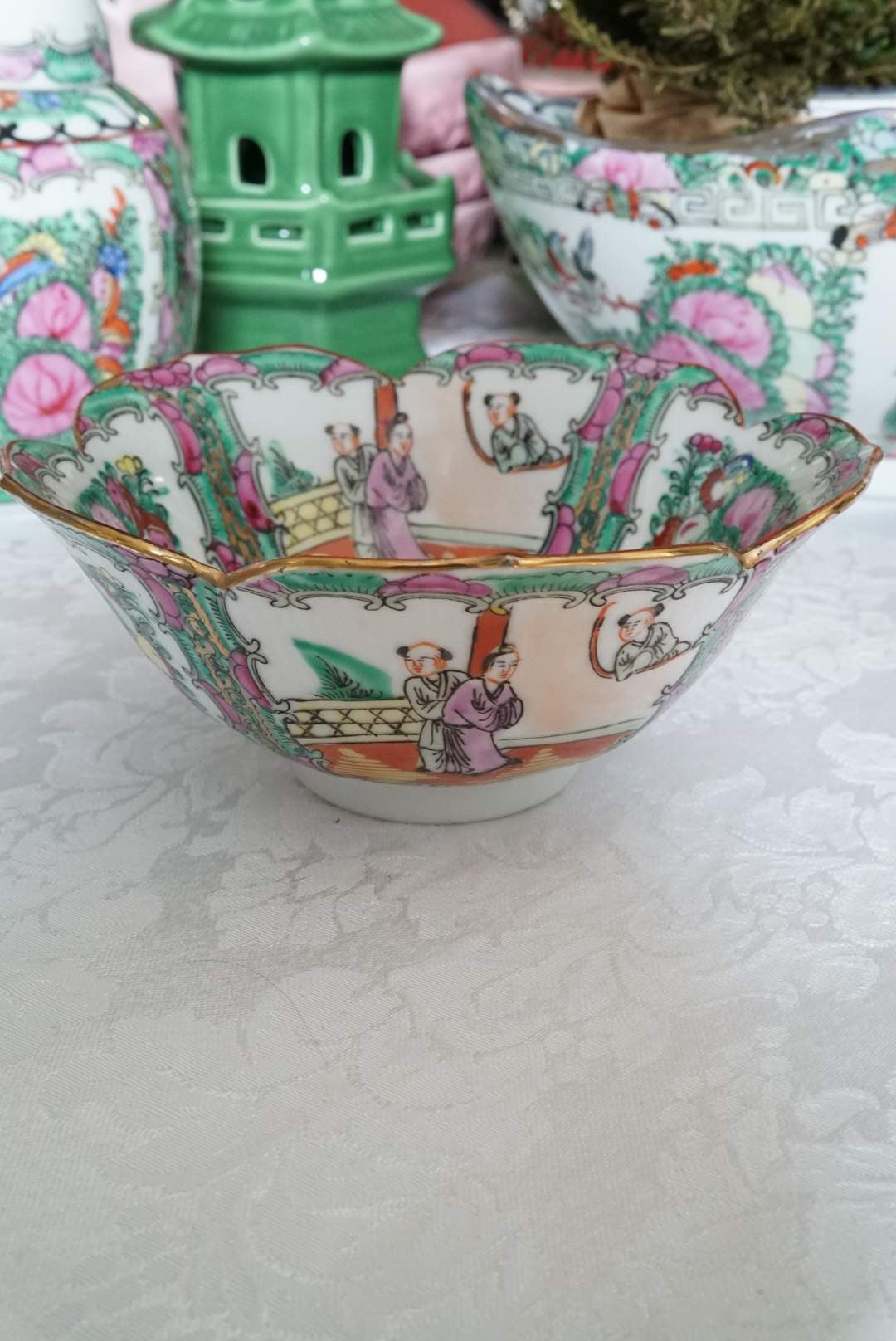 Vintage Small Rose Medallion Lotus Bowl