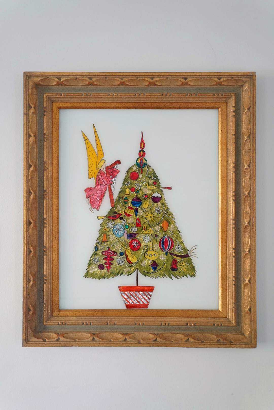 Charming Large Vintage Tinsel Painting