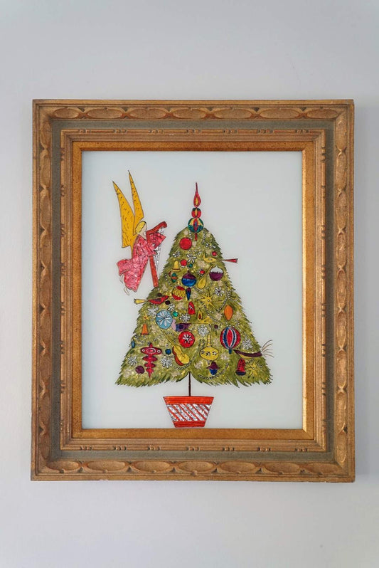 Charming Large Vintage Tinsel Painting