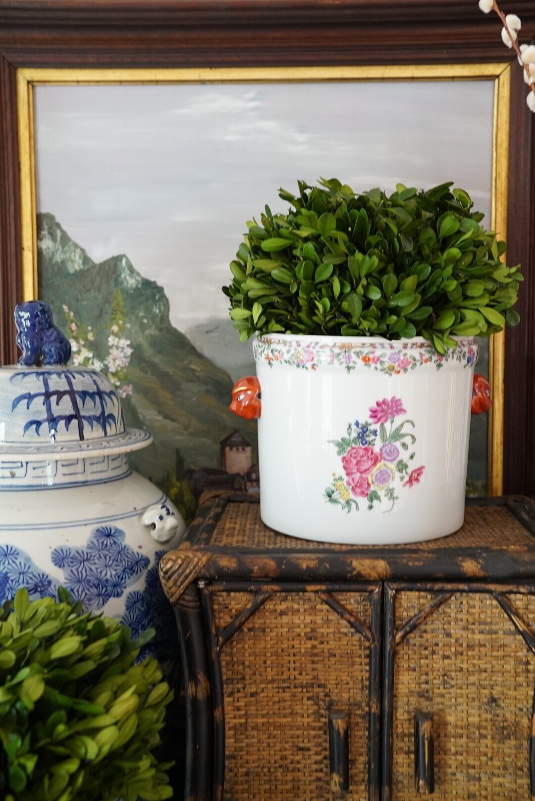 Mottahedeh Floral Cachepot Planter (Custom Fit Preserved Boxwood Topiary Available)