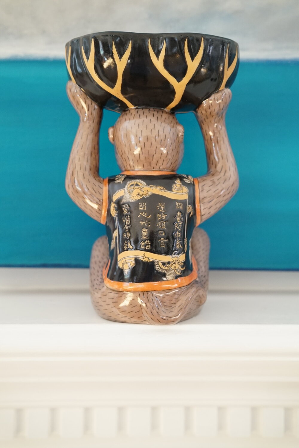 Chinoiserie Bar Monkey in Chinese Poem Vest