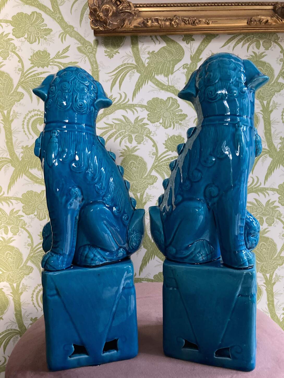 Large Peacock Blue Guardian Foo Dogs-Pair
