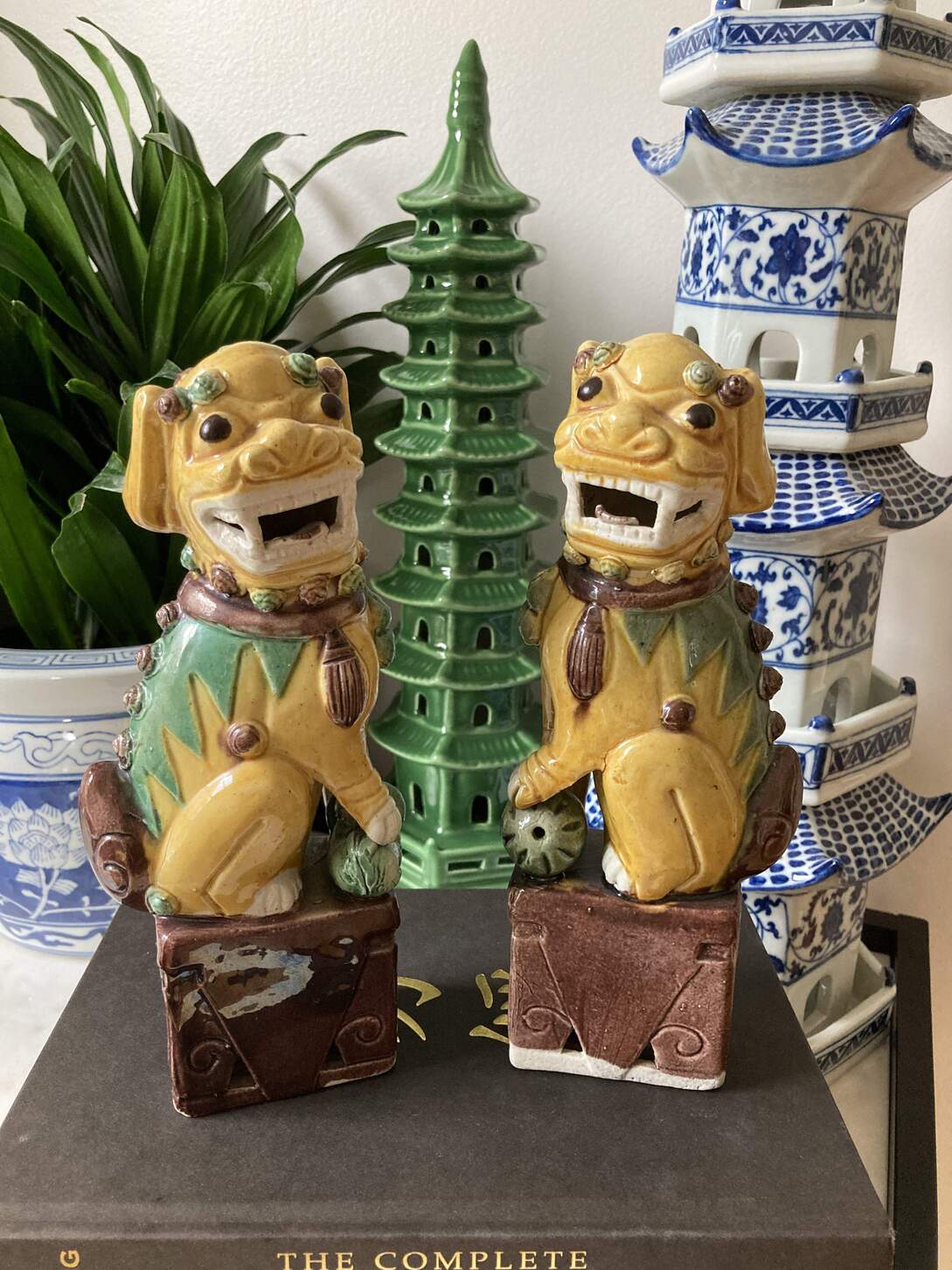 Early 1900’s Tri-color Glazed Foo Dogs-Pair