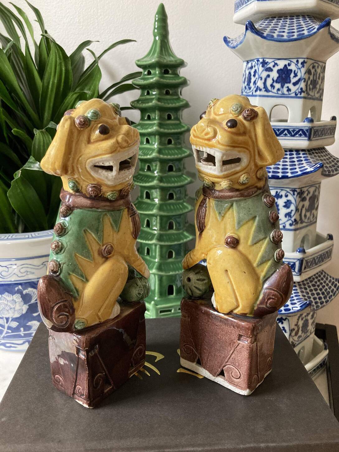 Early 1900’s Tri-color Glazed Foo Dogs-Pair