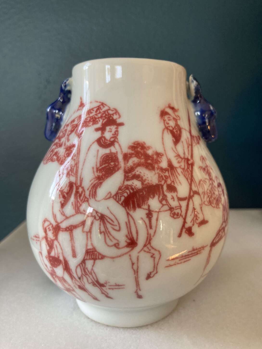 Red Glaze Mini Deer Lug Vase