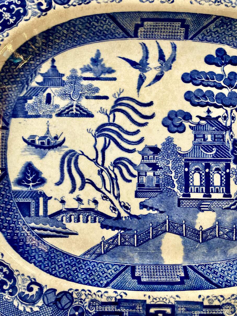 XXL 19.5” Antique Ridgways Blue Willow Platter