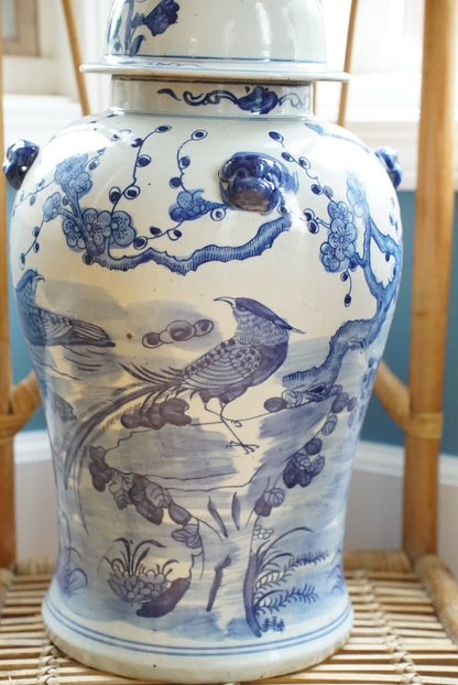 XL Blue and White Garden Temple Jar