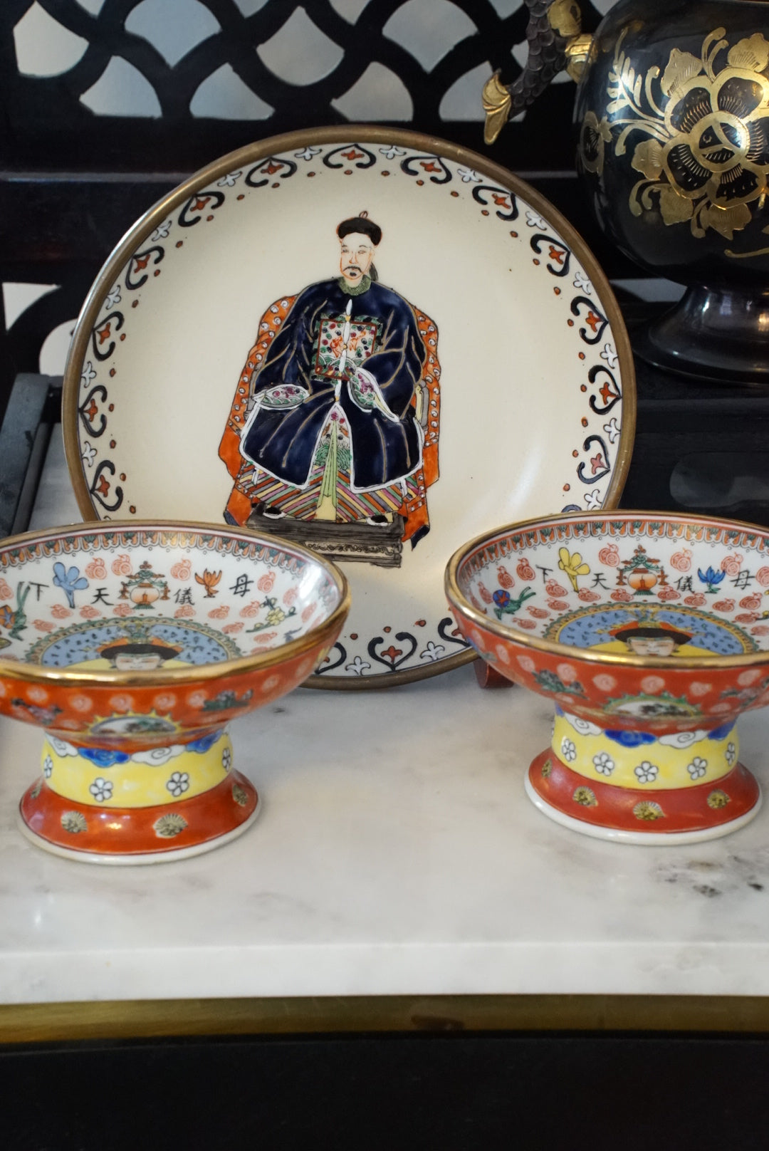 A Pair of — Vintage Ancestor Dowager Empress High Footed Offering Bowls