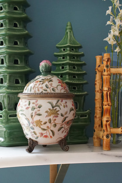 Vintage Brass Mounted Chinoiserie Jar by Hua Rong Tang