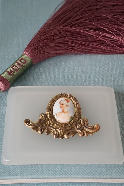 Vintage Milk Glass Box with Hand Painted Portrait
