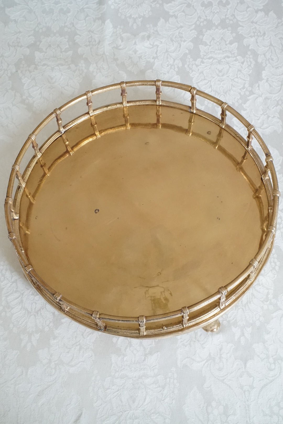 Vintage Footed Brass Faux Bamboo Tray
