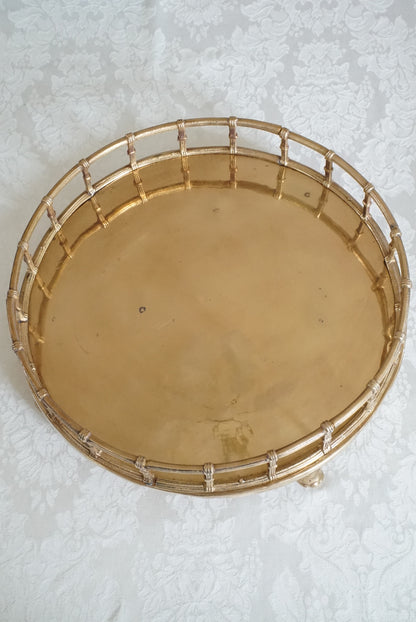 Vintage Footed Brass Faux Bamboo Tray