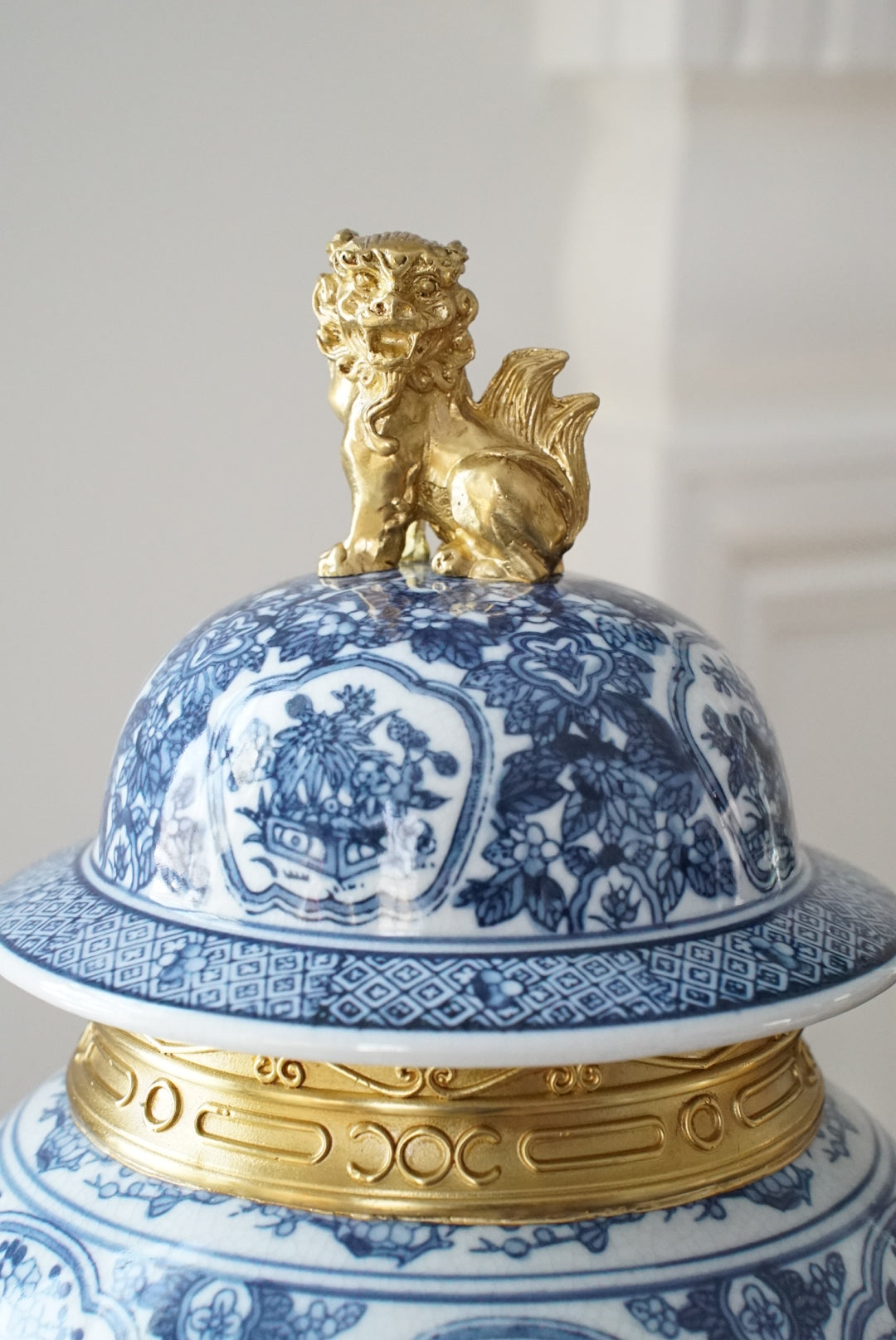 Ormolu Mounted Blue and White Temple Jar