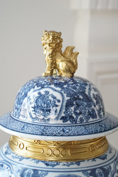 Ormolu Mounted Blue and White Temple Jar