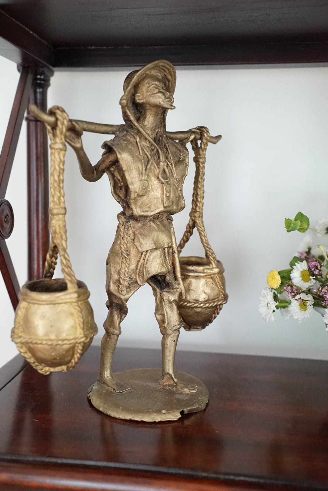 Vintage Bronze Cast Water Carrier Sculpture