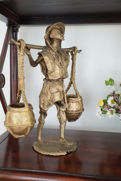 Vintage Bronze Cast Water Carrier Sculpture
