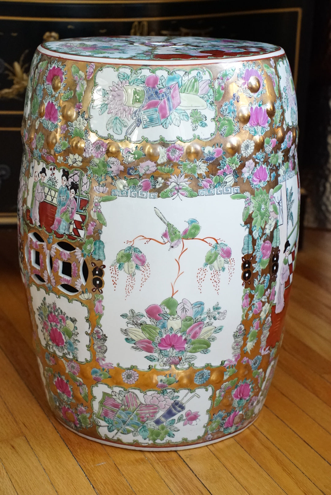 Vintage Rose Medallion Garden Stool