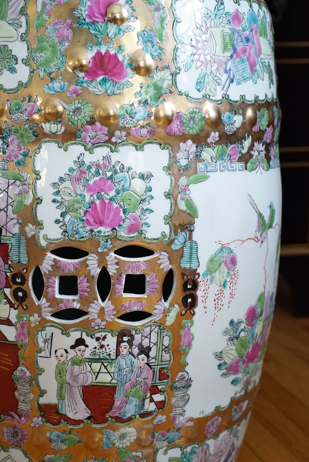 Vintage Rose Medallion Garden Stool