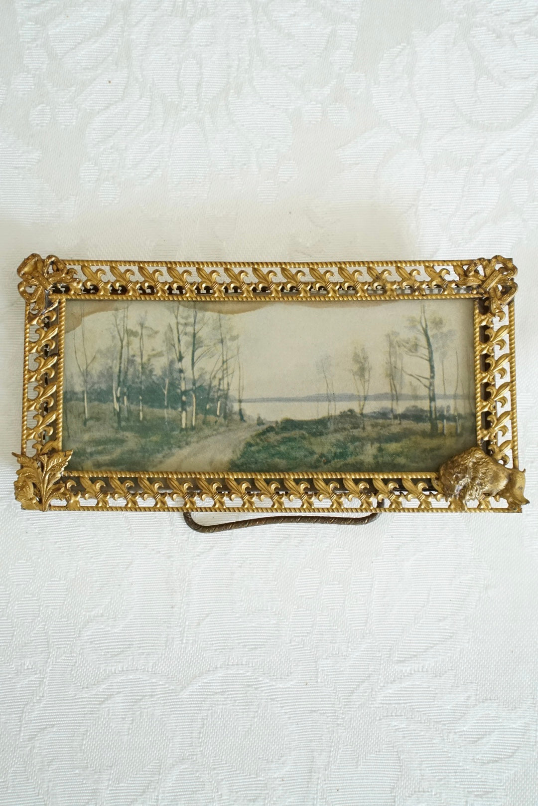 Antique French Miniature Fleur-de-Lis Frame with Print
