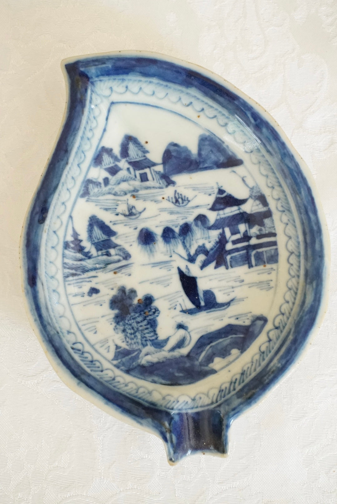 Antique Blue Canton Leaf Plate