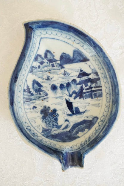 Antique Blue Canton Leaf Plate