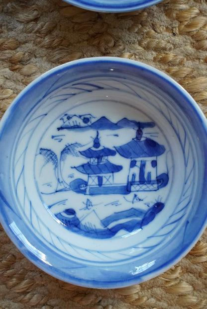 Set of 3 — Antique Small Blue Willow Shallow Bowls