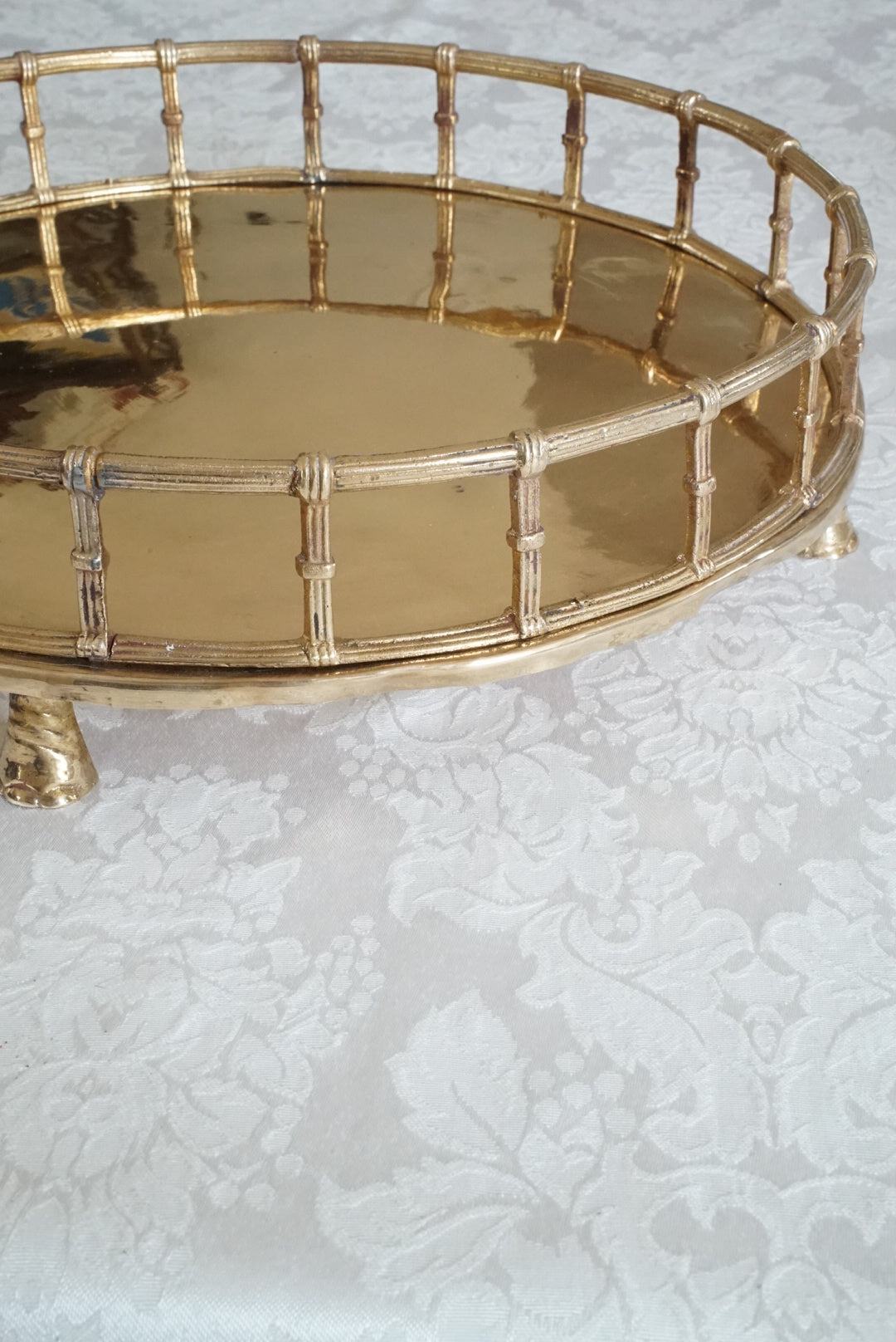 Vintage Footed Brass Faux Bamboo Tray