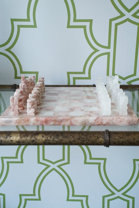 Pink and White Onyx Chess Set