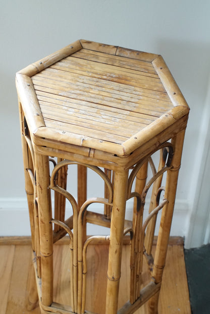 Large Tortoise Shell Burnt Bamboo Hexagonal Stand