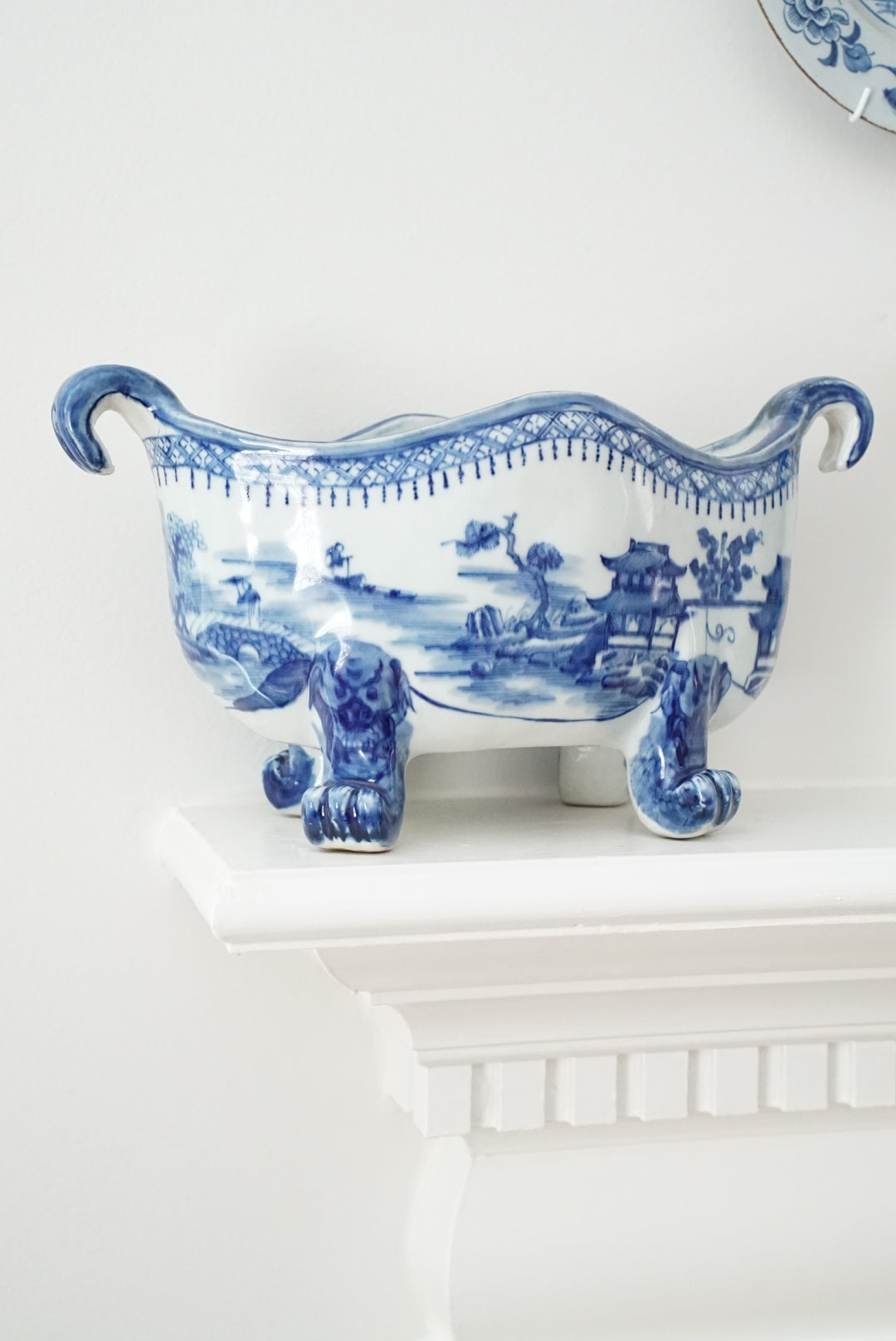 Antique Blue Canton Claw-footed Cachepot