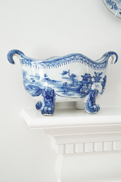 Antique Blue Canton Claw-footed Cachepot