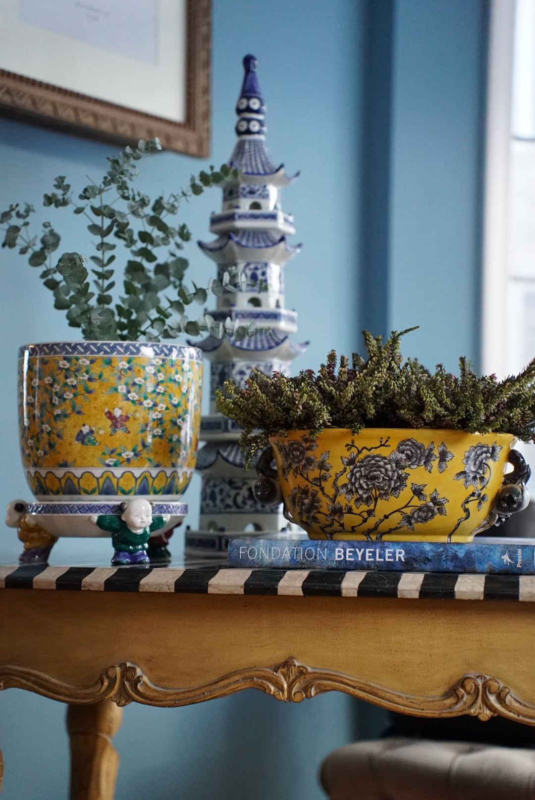Vintage Chinoiserie Floral Cachepot by Hua Rong Tang
