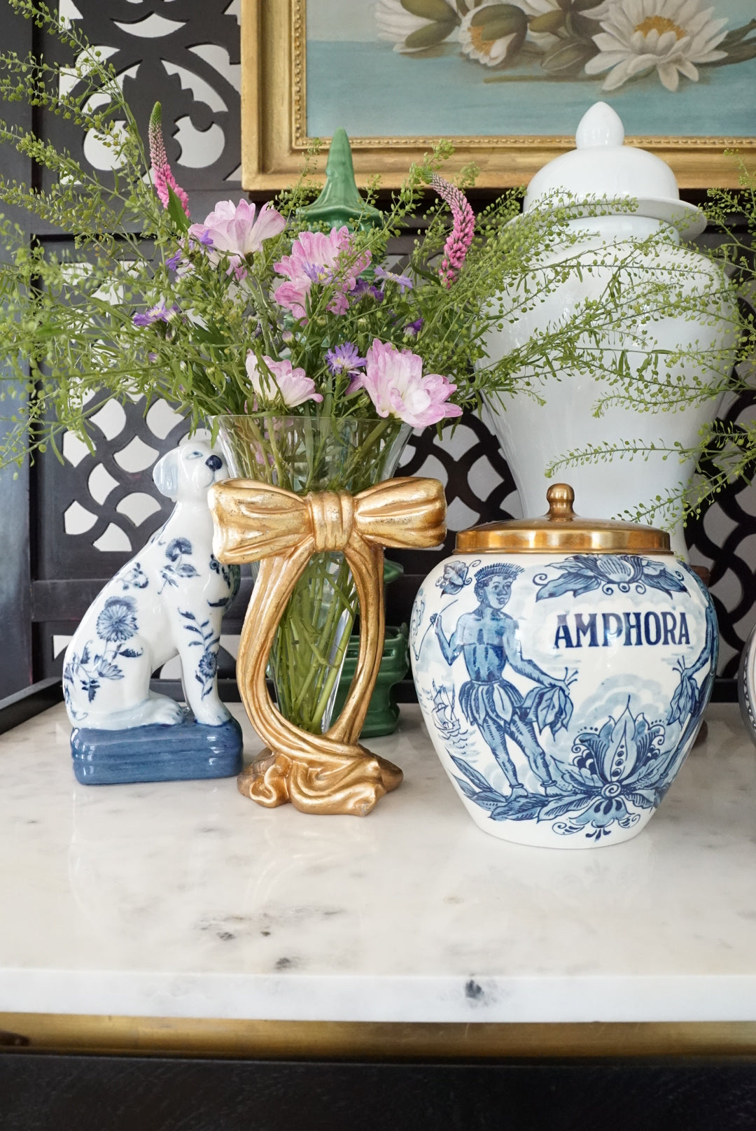Darling Vintage Glass Vase with Gold Bow