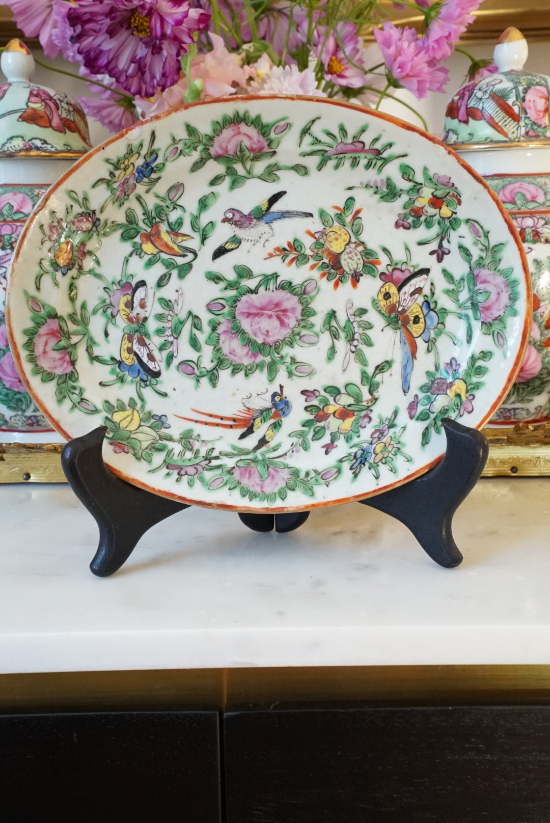 Antique Chinese Export Small Rose Canton Platter