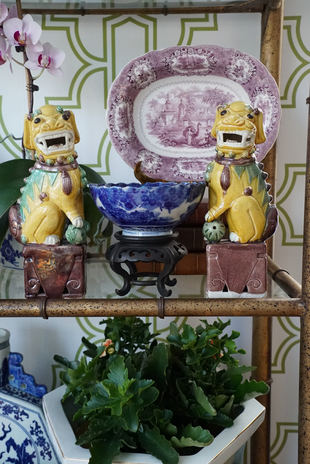 Pair of — Early 1900’s Tri-color Glazed Foo Dogs