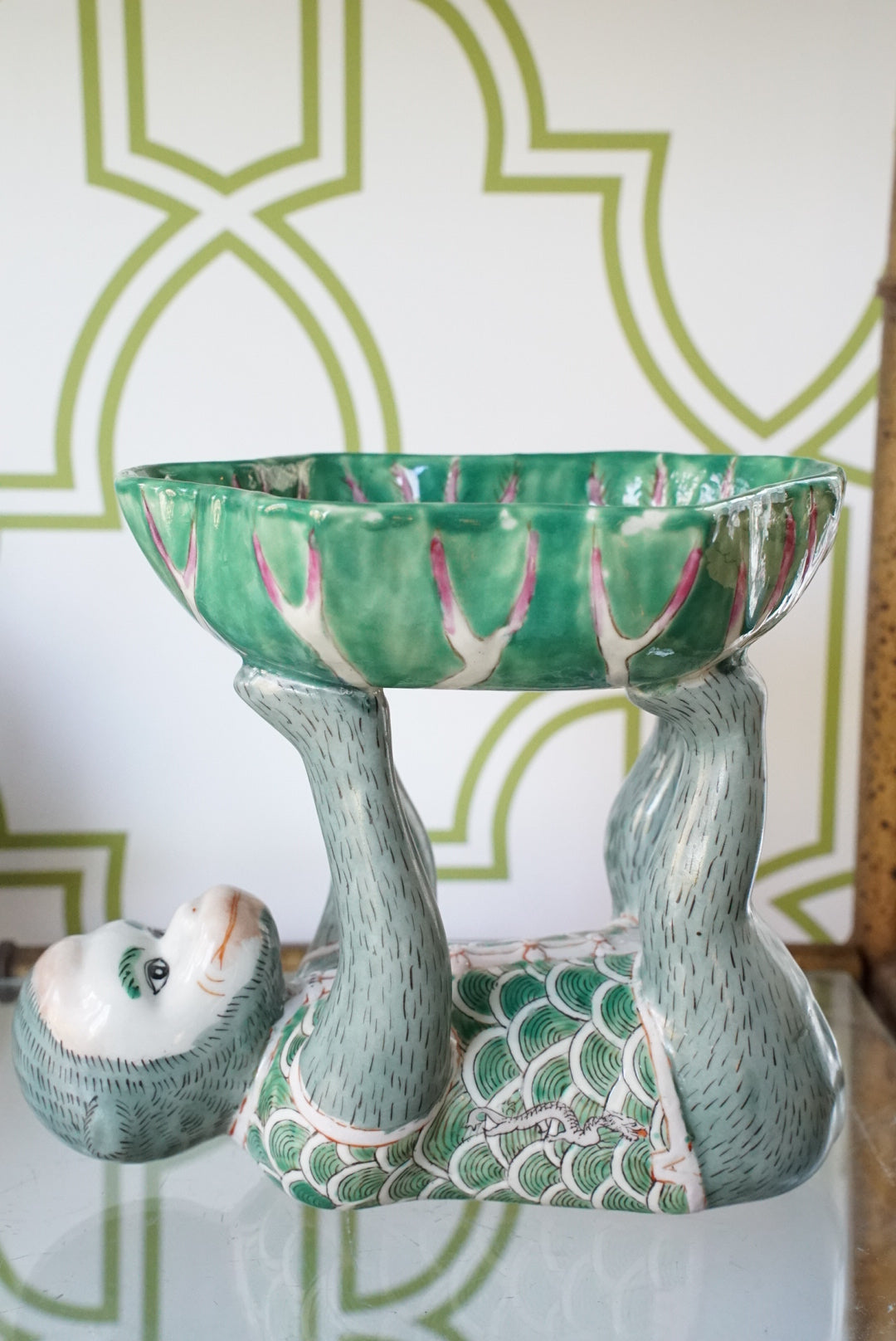 Chinoiserie Green Monkey Bowl in Dragon Vest