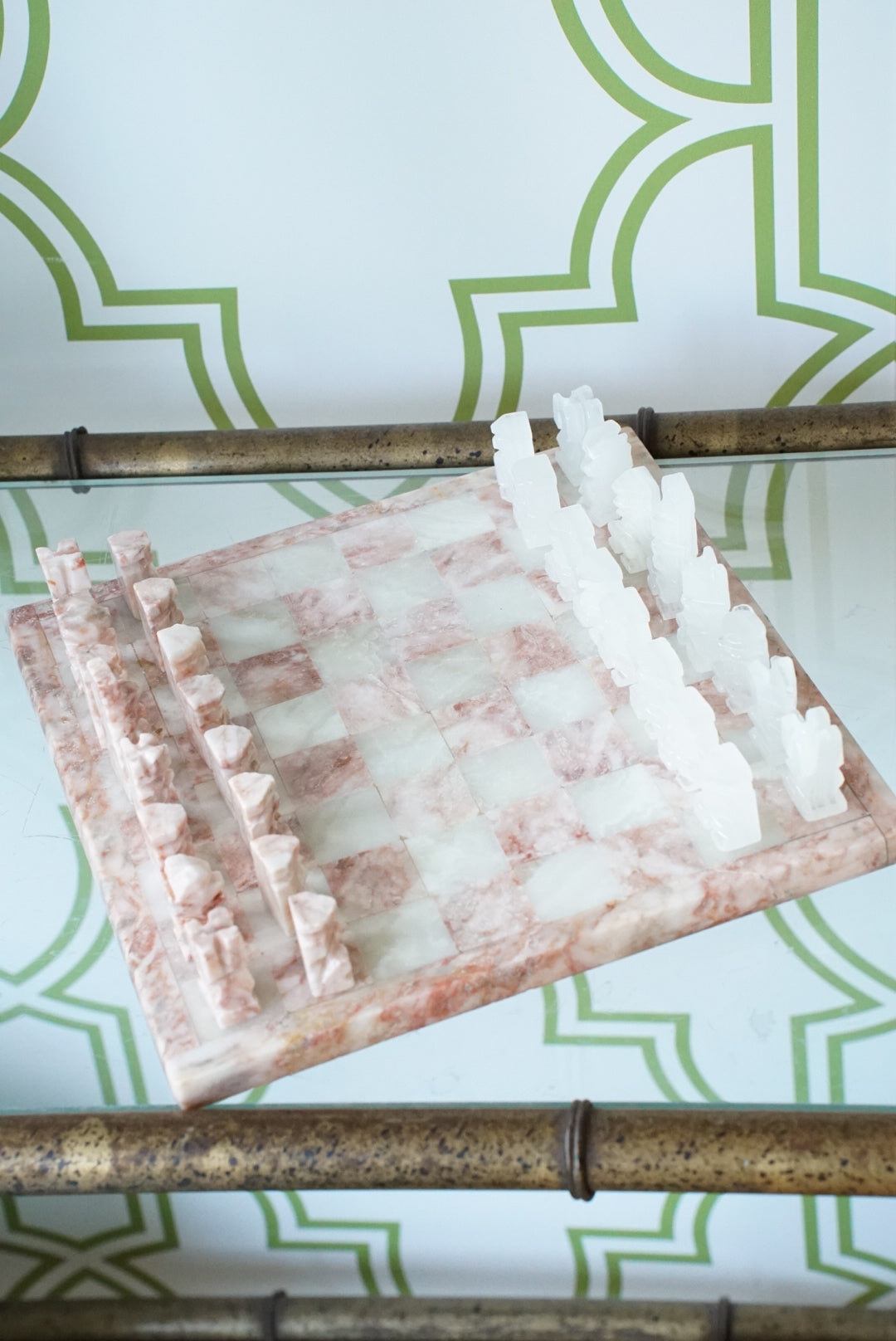 Pink and White Onyx Chess Set