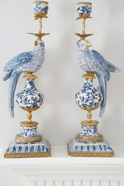 Pair of — Ormolu Mounted Blue and White Candelabra
